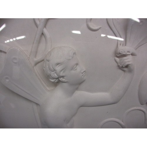 244 - A pair of late 19th century plaster plaques of nymphs/fairies, in original domed glass frames, later... 