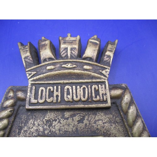 206 - A cast brass ships plaque from HMS Loch Quoich, approx. height 17.5cm, with printed documentation of... 