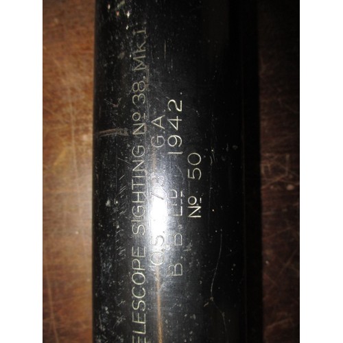 210 - A 1942 British military sighting telescope No 38 Mk I, with crows foot mark, focuses well with use-r... 