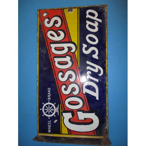 254 - An early 20th century double sided enamel advertising sign for Wheel Brand Gossage’s Dry Soap, and G... 