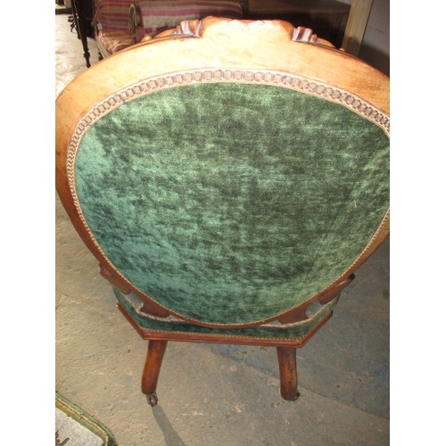 335 - A 19th Century walnut spoonback chair, with floral bead work upholstery and matching foot stool. In ... 