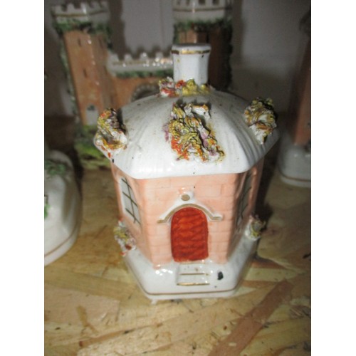 272 - A parcel of 19th Century Staffordshire ceramic pastel burners and money boxes, Some damages and age ... 