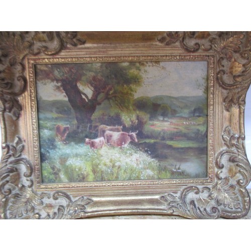 239 - A 19th Century oil landscape of a bovine scene. Signed lower left C.N Miller. In period gilt frame. ... 