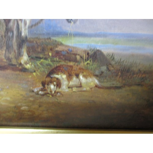 240 - A 19th Century oil on board horse and cart painting, unsigned. In later gilt frame, approx. image si... 