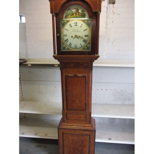 277 - A 19th century oak cased, painted dial long case clock, marked Hallam Nottingham. With cabinet key, ... 