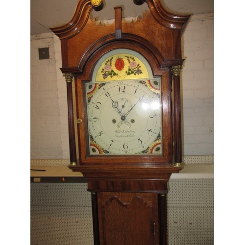 282 - A 19th Century oak cased long case clock, with painted dial marked ‘Will.m Lisseller, Coalbrookdale’... 