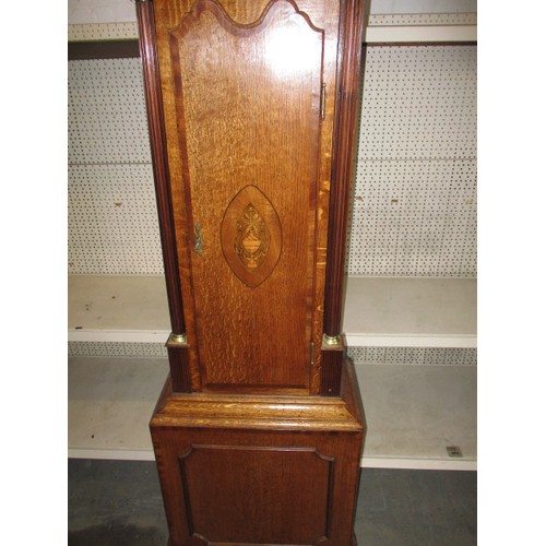 282 - A 19th Century oak cased long case clock, with painted dial marked ‘Will.m Lisseller, Coalbrookdale’... 