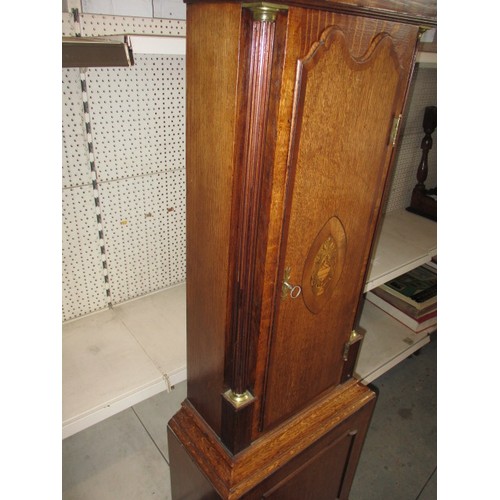 282 - A 19th Century oak cased long case clock, with painted dial marked ‘Will.m Lisseller, Coalbrookdale’... 