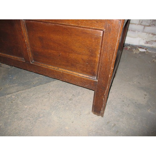 258 - A late 18th Century Oak panel constructed coffer. Approx. width 112cm, height 64cm, depth 52cm. Age ... 