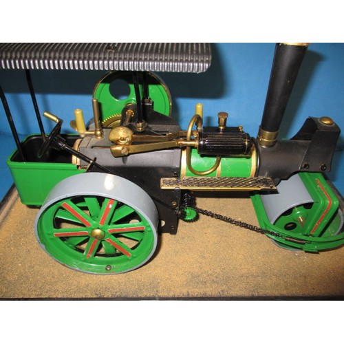 288 - A vintage Wilesco live steam roller, in glazed display case, approx. length of model 32cm in very go... 