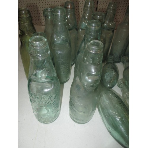 307 - 40 antique glass bottles, to include codd type and some from Norfolk, all in used condition