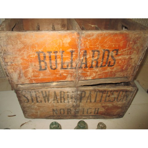 314 - Two wood crates full of vintage bottles, various sizes and makers, 48 bottles in total, all in used ... 