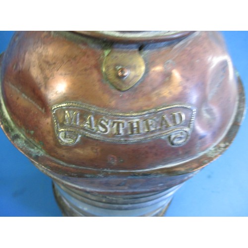 263 - An antique copper ships lantern, possibly from a barge, approx. height 39cm, having age-related mark... 