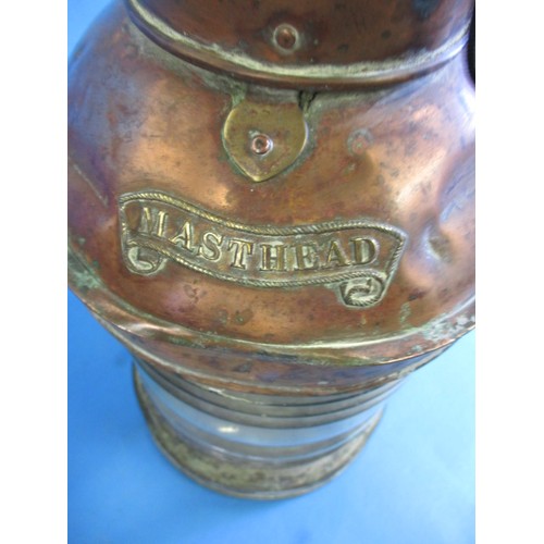 263 - An antique copper ships lantern, possibly from a barge, approx. height 39cm, having age-related mark... 