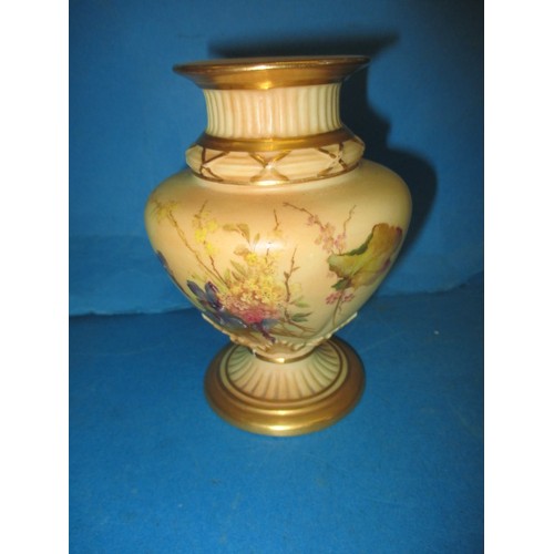 181 - An antique Royal Worcester hand painted porcelain squat vase, approx. height 11.5cm, having floral d... 