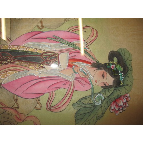 322 - Two large vintage Chinese rice paper paintings, approx. size 66x114cm, in good pre-owned condition