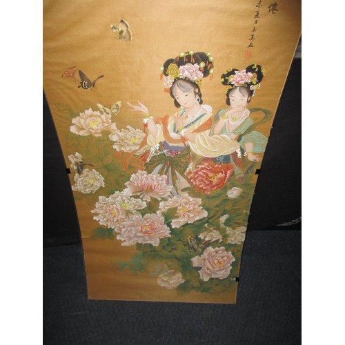 322 - Two large vintage Chinese rice paper paintings, approx. size 66x114cm, in good pre-owned condition