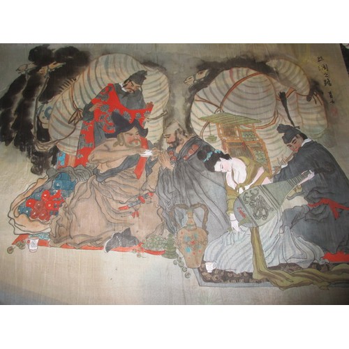 323 - A collection of 6 vintage Chinese silk paintings, various sizes, approx. size of largest 70x117cm, a... 