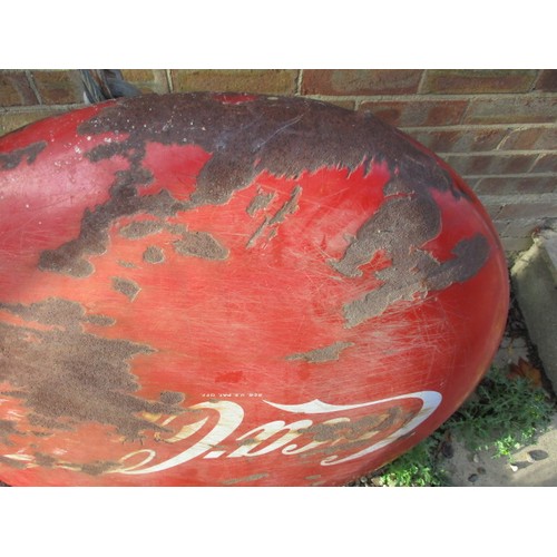 253 - A large mid-20th century circular domed enamel advertising sign for Coca Cola, approx. diameter 90cm... 