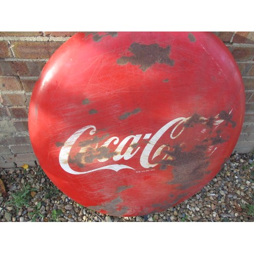 253 - A large mid-20th century circular domed enamel advertising sign for Coca Cola, approx. diameter 90cm... 