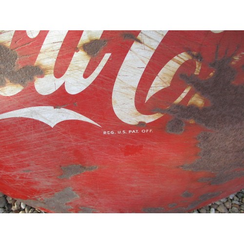 253 - A large mid-20th century circular domed enamel advertising sign for Coca Cola, approx. diameter 90cm... 