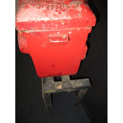 274 - An antique cast iron railway signal lamp on steel frame with aluminium sign “Engines must not pass t... 