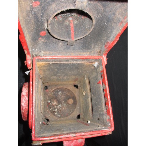 274 - An antique cast iron railway signal lamp on steel frame with aluminium sign “Engines must not pass t... 