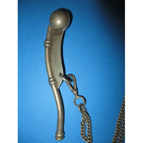 192 - A vintage bosuns whistle with long white metal chain, in good working order with age related tarnish... 