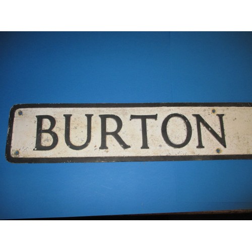 251 - A vintage enamel street sign for Queens Way and an aluminium example for Burton Close, both from str... 