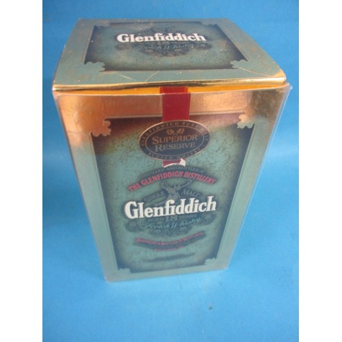 268 - Glenfiddich superior reserve single malt aged 18 year 700ml whisky, in 23 carat gold coated ceramic ... 