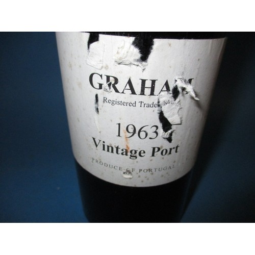 293 - 1963 Graham vintage port, 75cl bottle settled very low neck