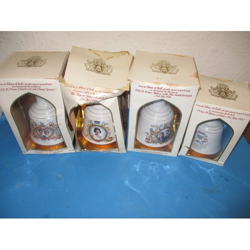 271 - 4 Bells old scotch whisky commemorative decanters by wade, three at 75cl the other 50cl, all unopene... 