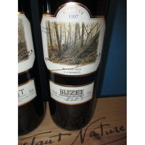 251 - 4 Bottles of Buzet L’instant Nature in original wood packing box, all 750ml and settled low neck