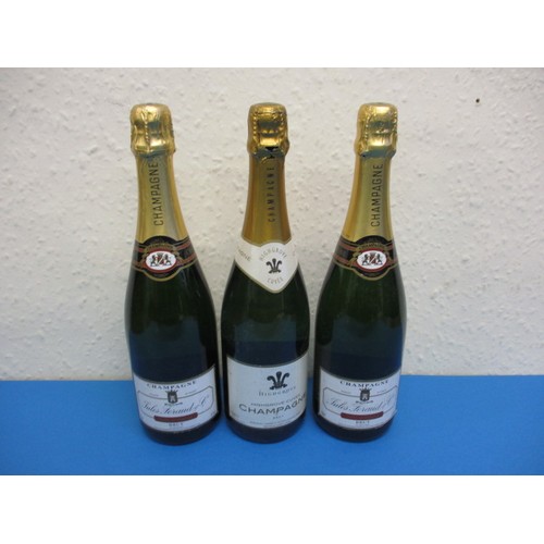 253 - Three bottles of Brut champagne, 2 by Jules Feraud & Co, all 750ml