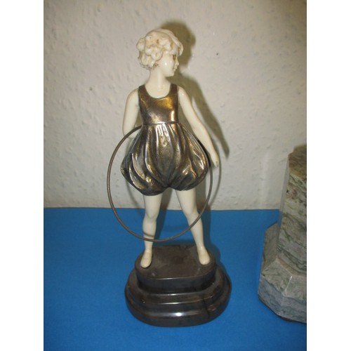 137 - Two late 20th Century Art Deco figures, both in good condition, but hoop has come unsoldered. Approx... 