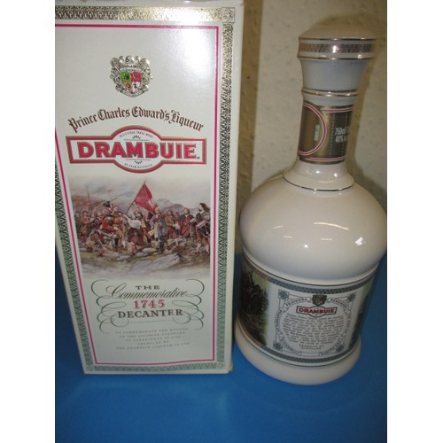 256 - Prince Charles Edward’s Liqueur Drambuie in decorative Wade decanter 75cl and an empty Dimples whisk... 