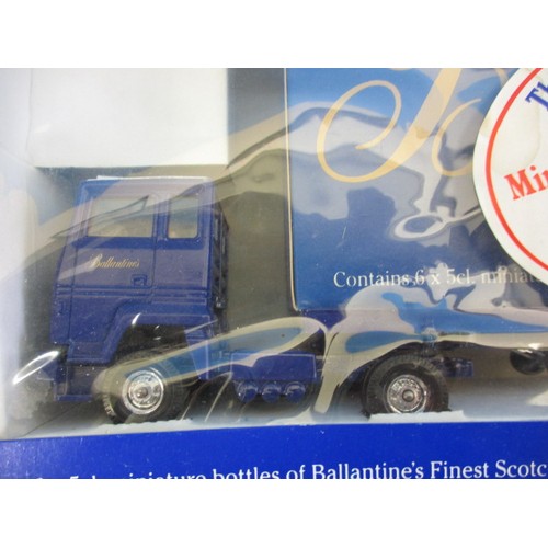 257 - 6 miniature bottles of Ballantine’s scotch whisky, in presentation pack as a die-cast delivery truck