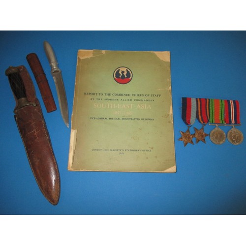 104 - A group of 4 WWII medals to Major R.S. Brocksom Royal Engineers, lot also includes his dagger as use... 