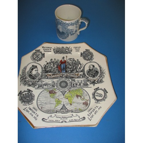 124 - Queen Victoria royal commemorative plate and mug, the plate for 1887 the mug presented by the Mayor ... 