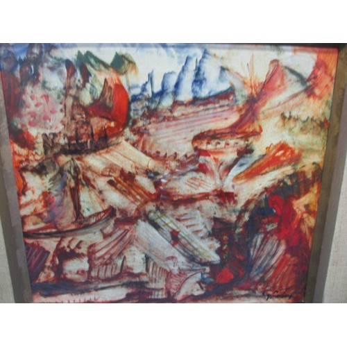 183 - George Cotos oil painting titled “Fue De Brousse” dated 1959, approx. image size 21x19cm, in origina... 