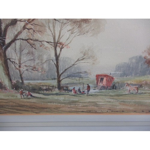 185 - Montague Webb landscape watercolour “Gypsy encampment”, approx. image size 51x34cm in glazed frame w... 