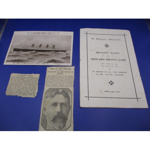 125 - A genuine Titanic passenger memorial service for Howard Brown Case, managing director of the Vacuum ... 