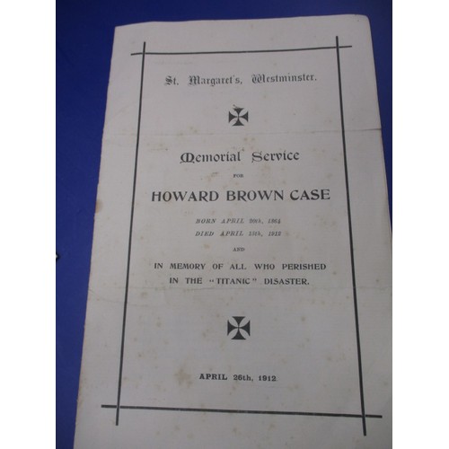 125 - A genuine Titanic passenger memorial service for Howard Brown Case, managing director of the Vacuum ... 