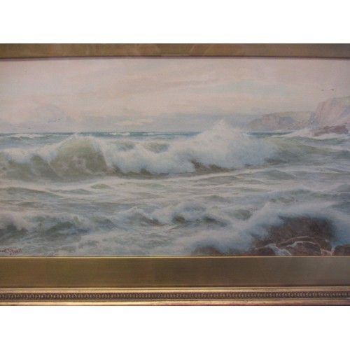 180 - Earnest Stuart (1889-1915) seascape watercolour, approx. image size 52x25cm, signed lower left, in l... 