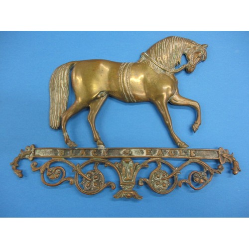 165 - A vintage brass horse profile, marked for Black Eagle, approx. length 37cm, with age related tarnish... 