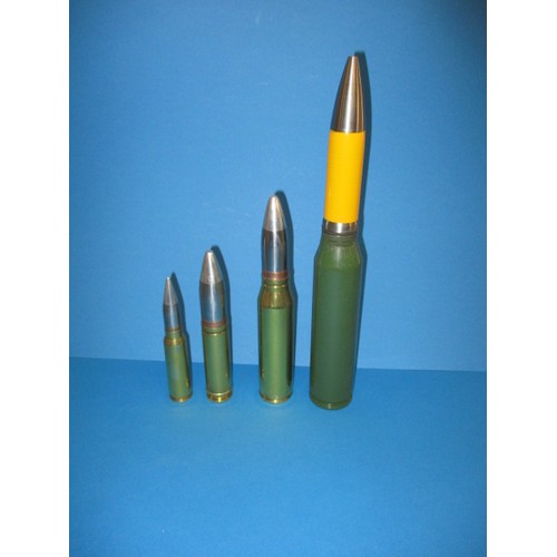 149 - 4 Vintage military shells, all deactivated, various calibres and ages, approx. length of longest 39c... 