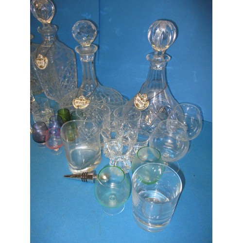 235 - A parcel of glass decanters and numerous drinks glasses, some in sets, and with 6 Coalport decanter ... 