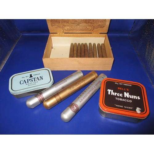 135 - A small parcel of cigars and tinned tobacco, all vintage and not sealed