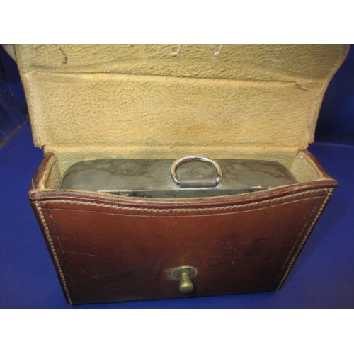 131 - An early 20th century James Dixon & Son sandwich box in original leather belt mounted case, probably... 