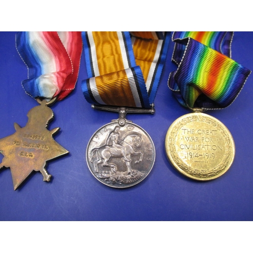 107 - A WWI Trio of medals to SS-3922 Pte H J Dennis ASC, with original ribbons